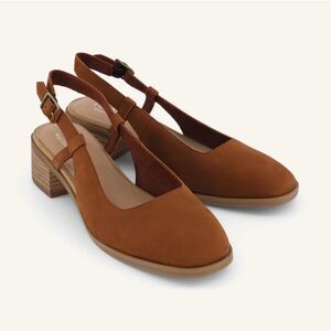 New Toms Womens Jaclyn Slingback Heel Amber Brown Nubuck Leather Size 9.5